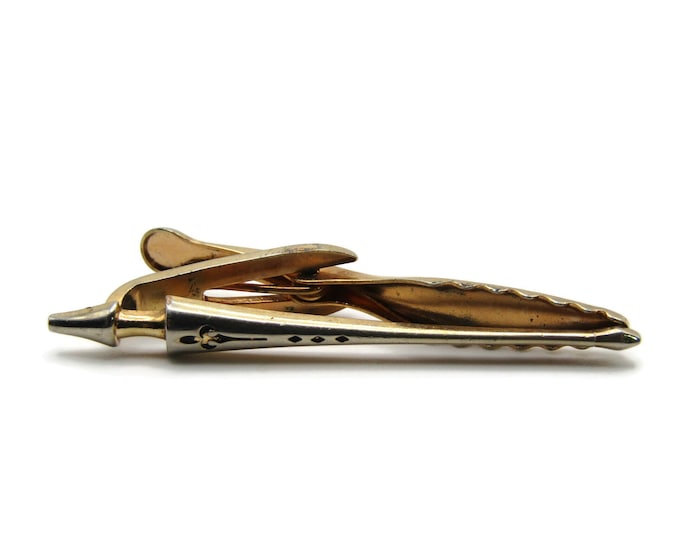 Staff Fencing Sword Walking Stick Etched Designs Gold Tone Tie Clip Tie Bar Men's Jewelry