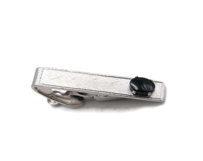 Black Stone Inlay Textured Front Classic Modernist Tie Clip Tie Bar Men's Jewelry