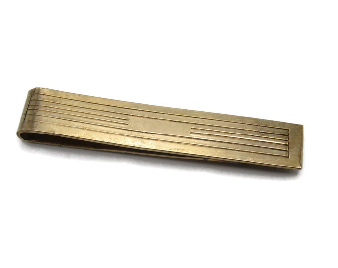 Horizontal Geometric Stripe Gold Tone Tie Clip Tie Bar Men's Jewelry