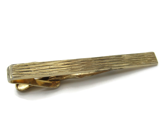 Vintage Tie Clip Tie Bar Gold Tone Wood Texture Nice Design Men's Jewelry