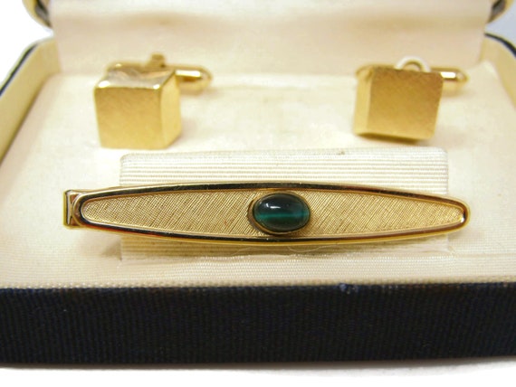 Men's Cufflink and Tie Bar Set Vintage Avant Gard… - image 2