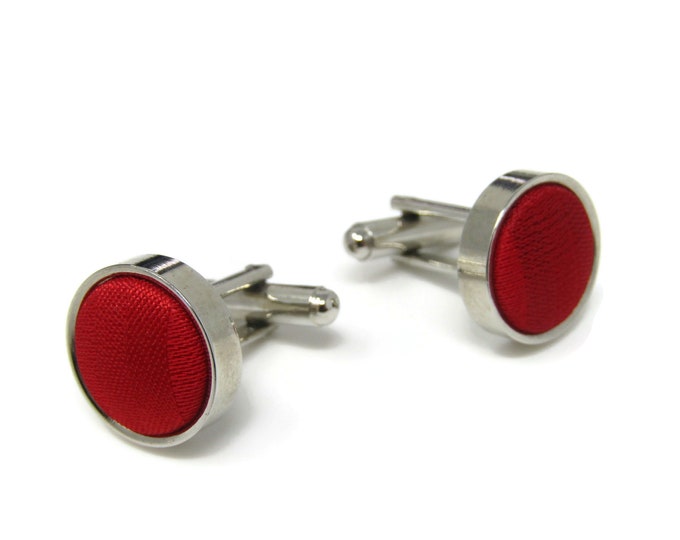 Vintage Cufflinks for Men: Red Fabric Silver Tone