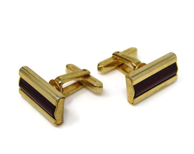 Dark Red Centers Cufflinks for Men Vintage Gold Tone Nice Quality