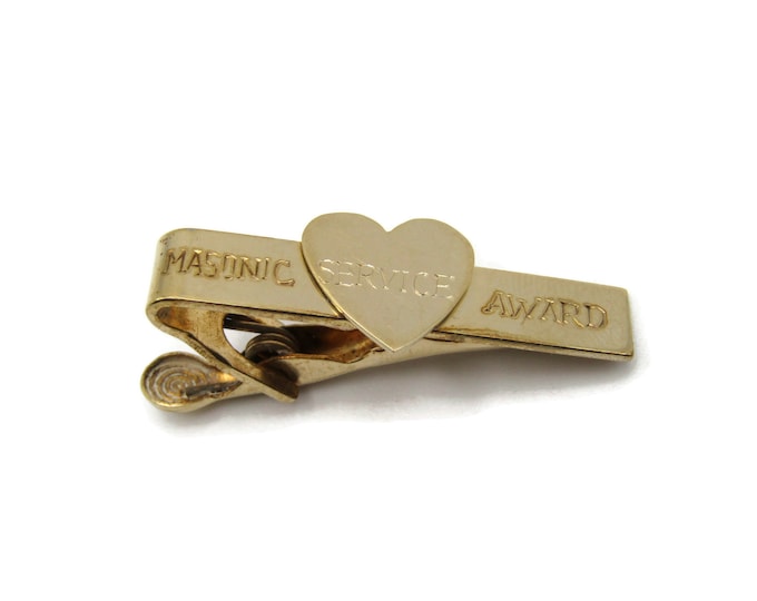 Masonic Service Award Tie Clip Etched Lettering Gold Tone Tie Bar Tie Clip Men's Jewelry
