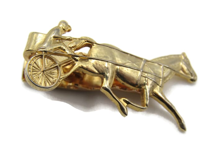 Vintage Tie Clip Tie Bar Gold Tone Equestrian Horse Modernist Men's Jewelry