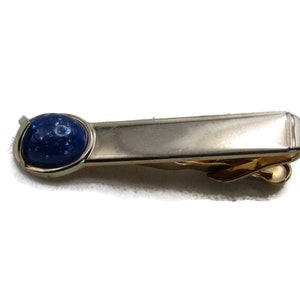 Blue Glitter Stone Inlay Tie Clip Tie Bar Men's Jewelry Gold Tone