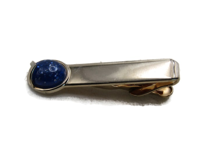 Blue Glitter Stone Inlay Tie Clip Tie Bar Men's Jewelry Gold Tone