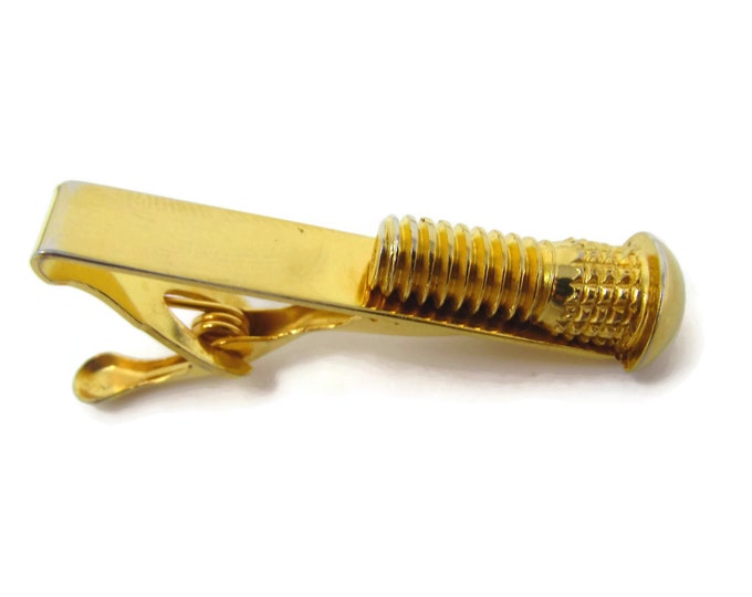 Vintage Tie Clip Tie Bar: Screw Industrial Gold Tone