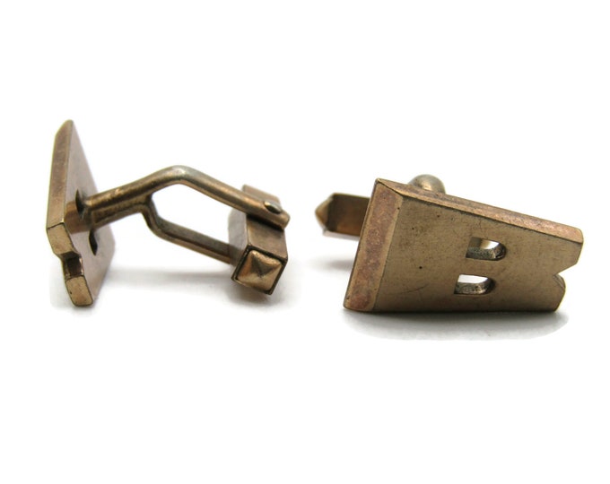 B Letter Initial Monogram Cuff Links Men's Jewelry Gold Tone