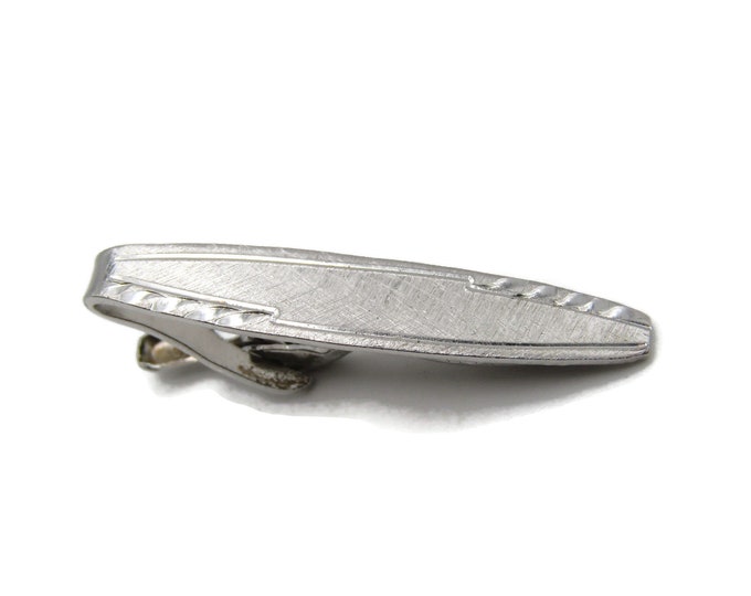 Rounded and Etched Edge Textured Finish Silver Tone Tie Bar Tie Clip Men's Jewelry