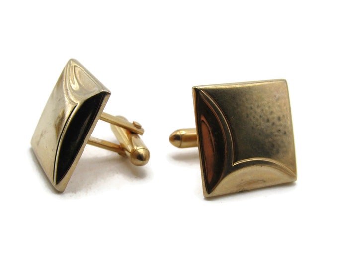 Square Waved Edge Smooth Finish Cuff Links Men's Jewelry Gold Tone