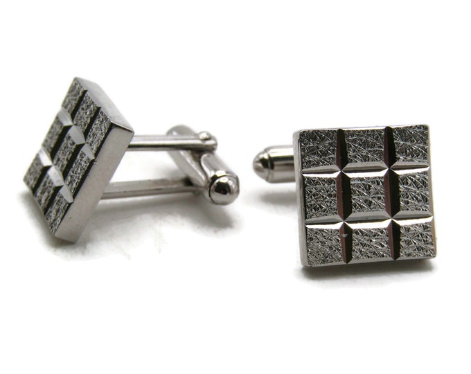 Etched Textured Square Pattern Cuff Links Men's Jewelry Silver Tone