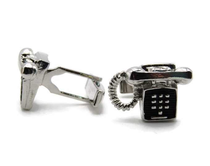 Vintage Telephone Cuff Links Men's Jewelry Black & SIlver Tone
