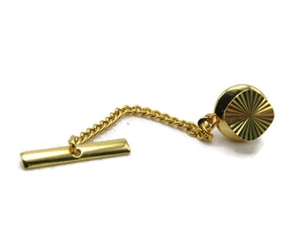 Etched Sunburst Design Tie Lapel Pin & Chain Gold Tone Men's Jewelry