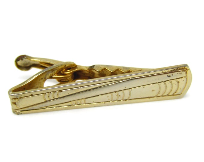Retro Tie Clip Men's Vintage Tie Bar Gold Tone Nice Design (Some Oxidation)