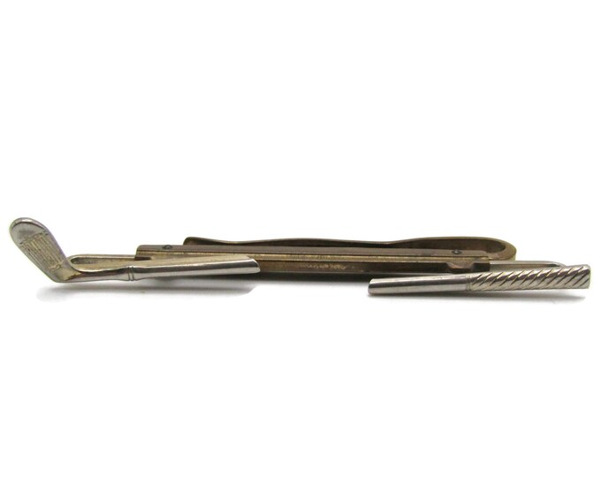 Golf Club Tie Clip Open Body Design Silver Tone and Gold Tone Tie Bar Men's Jewelry