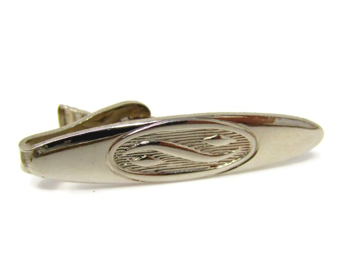 Swirl Curl Center Tie Clip Men's Vintage Tie Bar Silver Tone