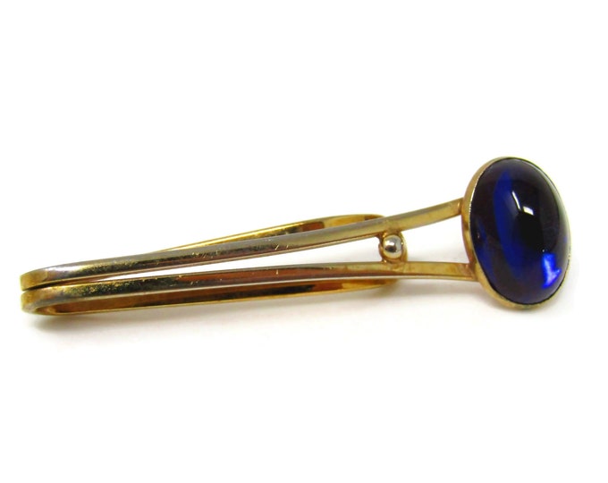 Blue Jewel Tie Clip Men's Vintage Gorgeous Design Gold Tone Nice Quality