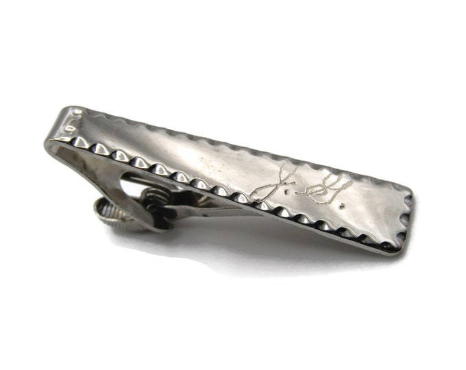 JG Engraved Scalloped Edge Silver Tone Tie Clip Tie Bar Men's Jewelry