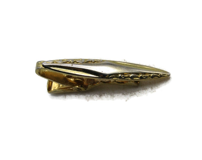 Diamond Shape Etched Pattern Edge Tie Clip Tie Bar Men's Jewelry Gold Tone