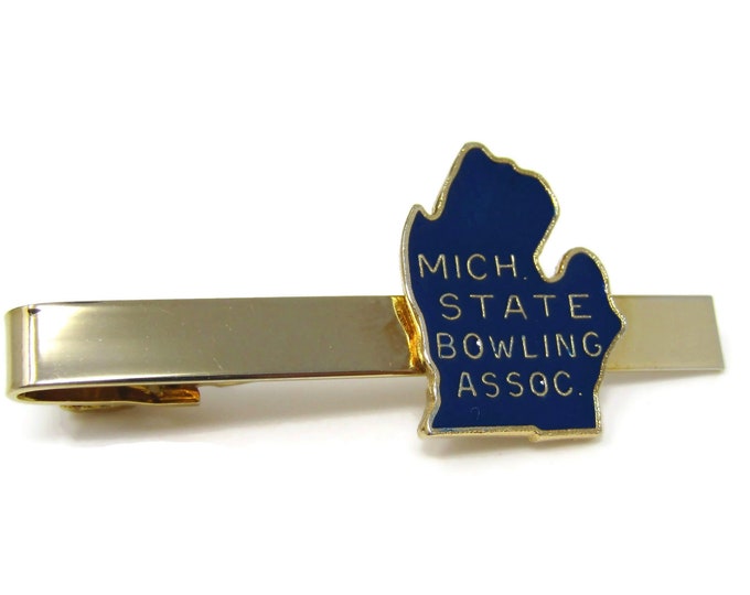 Michigan State Bowling Association Tie Clip Men's Vintage Tie Bar Gold Tone