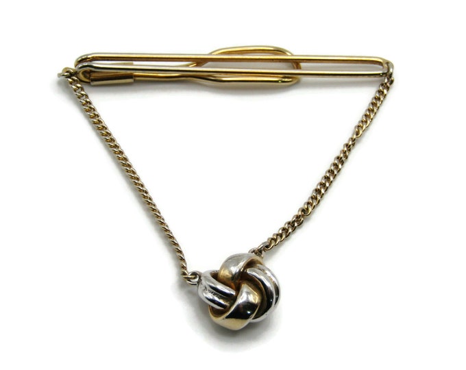 Knot Design Silver and Gold Tone Tie Chain Open Body Gold Tone Modernist Tie Clip Tie Bar Men's Jewelry