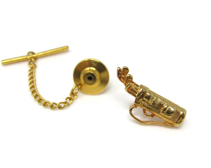 Golf Bag Golfer Men's Tie Pin Tie Tack: Vintage Gold Tone - Stand Out from the Crowd with Class