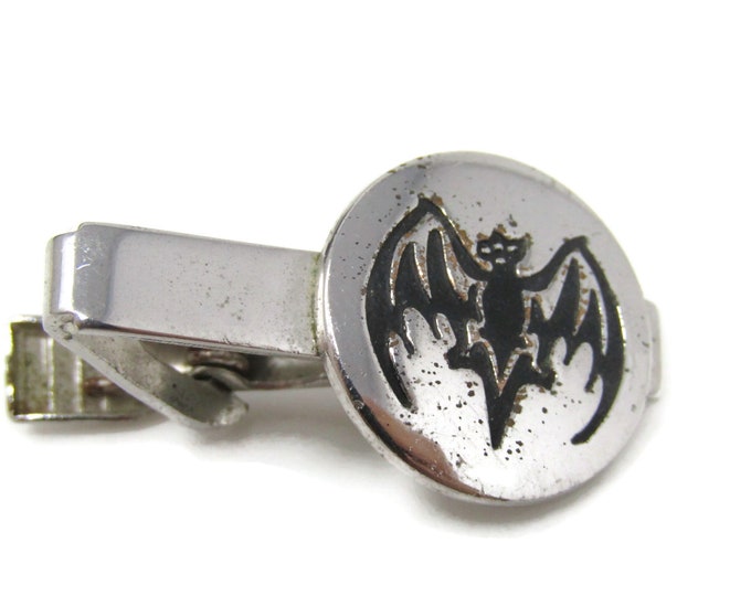 Bacardi Bat Tie Clip Bar Silver Tone Vintage Men's Jewelry Nice Design (Some Wear)