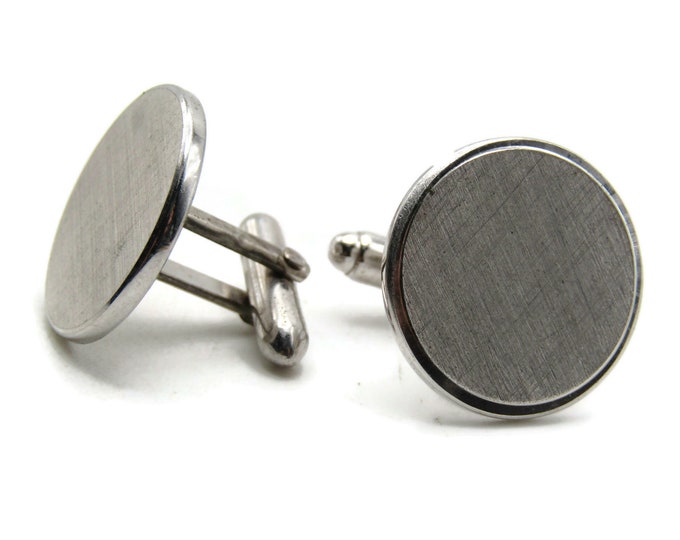 Brushed Finish Round Cuff Links Men's Jewelry Silver Tone