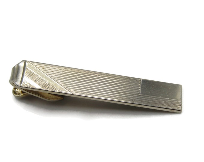 Geometric Strip Patterns Tie Clip Gold Tone Tie Bar Men's Jewelry