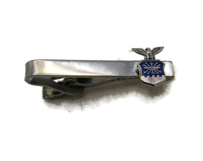 Eagle & Arrow With Blue Crest Tie Bar Tie Clip Men's Jewelry Silver Tone