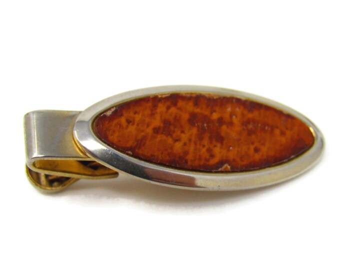 Leather Tie Clip Men's Vintage Gold Tone Beautiful Patina