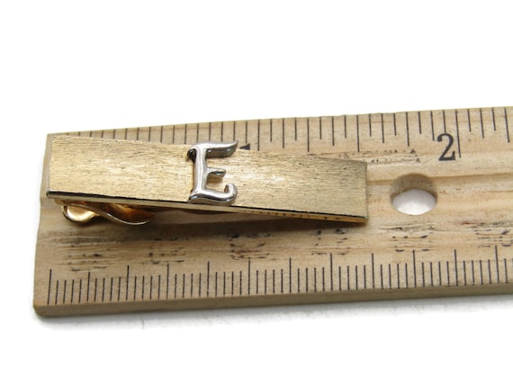 Vintage Gold Tone Tie Clip: Silver Tone "E" Initi… - image 4