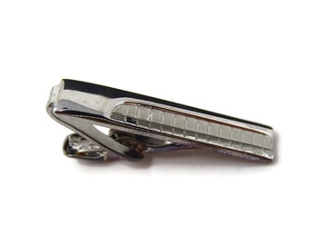 Vintage Tie Clip Tie Bar: Checker Square Body Silver Tone