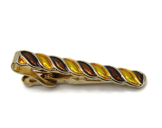 Brown and Gold Twist Design Tie Clip Tie Bar Modernist Men's Jewelry