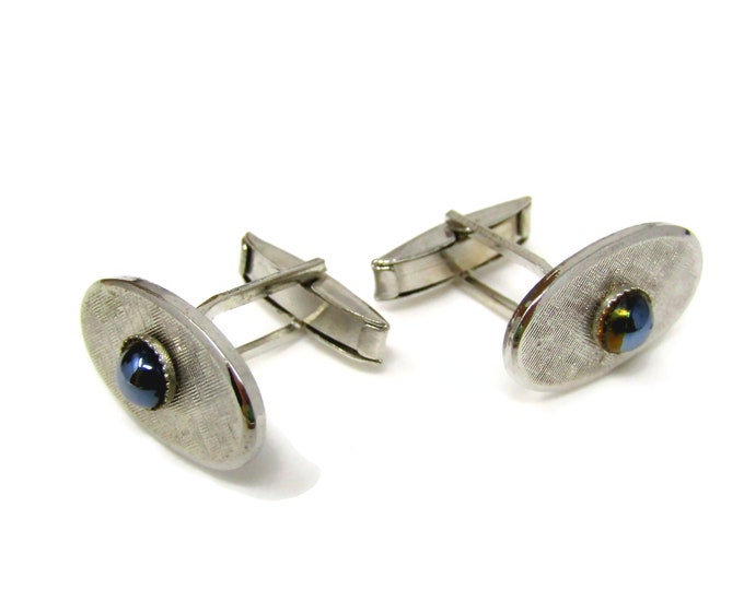 Hematite Center Cufflinks for Men Vintage Silver Tone Nice Design