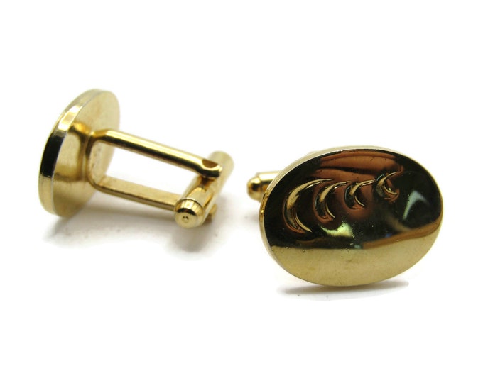 Oval Curved Pattern Smooth Finish Cuff Links Men's Jewelry Gold Tone