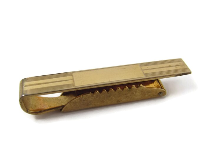 Vintage Tie Bar Clip: Beautiful Gold Tone Ridged Body Design