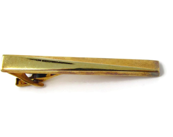 Vintage Tie Clip Tie Bar: Wedged Raised Design Smooth & Textured Modernist