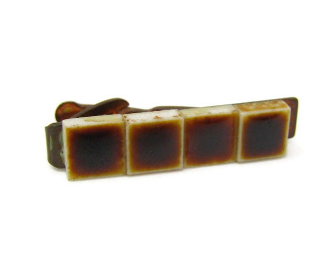 Ceramic Tile Tie Clip Men's Vintage Wonderful Design Brown & White