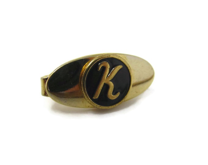 Vintage Tie Clip Tie Bar: Letter K Script Design