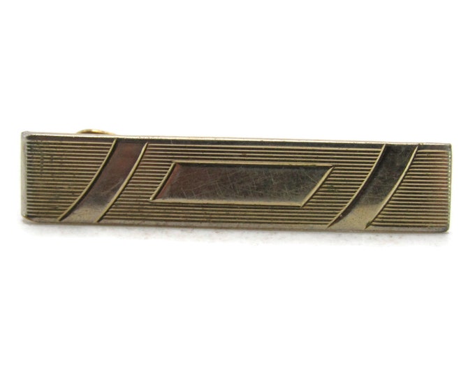 Geometric Line Design Front Tie Clip Industrial Tie Bar Gold Tone Men's Jewelry