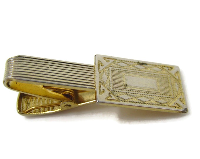 Fancy Rectangle Accent Tie Clip Men's Vintage Tie Bar Gold Tone Interesting Design