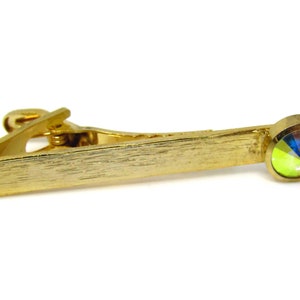 Rainbow Glass Tie Clip Men&#39;s Vintage Tie Bar Gold Tone