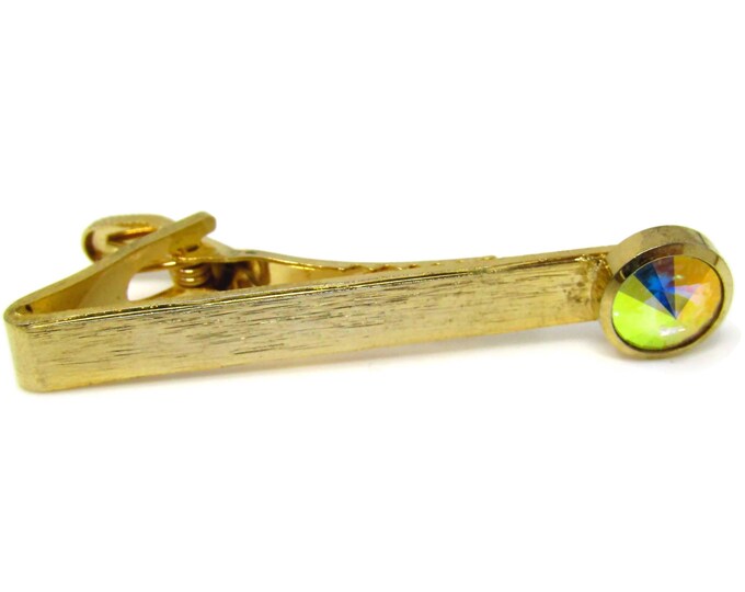 Rainbow Glass Tie Clip Men's Vintage Tie Bar Gold Tone