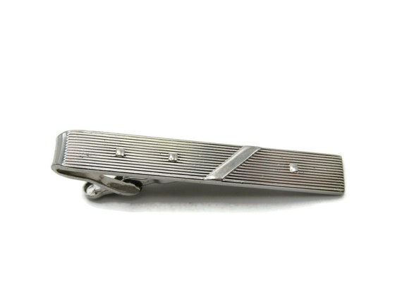Vintage Silver Tone Tie Clip: Industrial Dots & L… - image 1