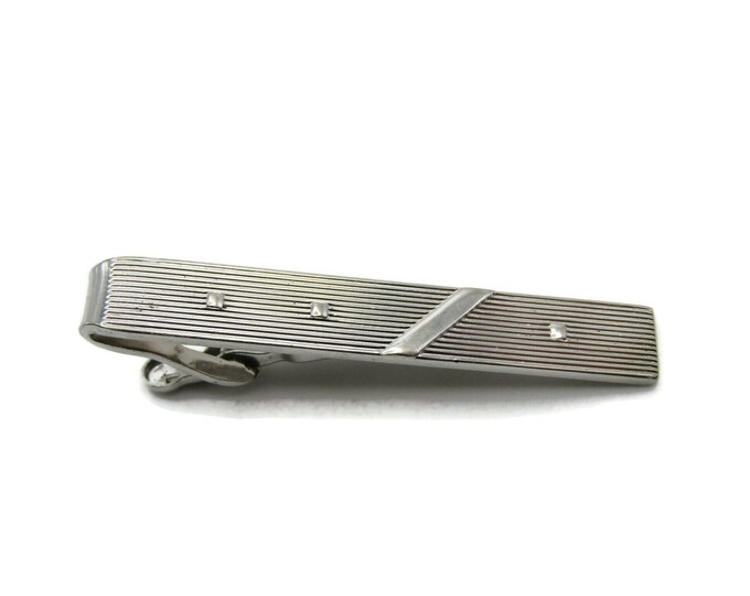 Dots and Horizontal Line Patterned Silver Tone Industrial Design Tie Clip Tie Bar Men's Jewelry