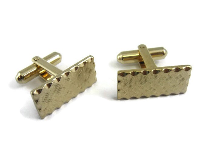 Vintage Cufflinks for Men: Textured Gold Tone Beveled Edge Rectangle