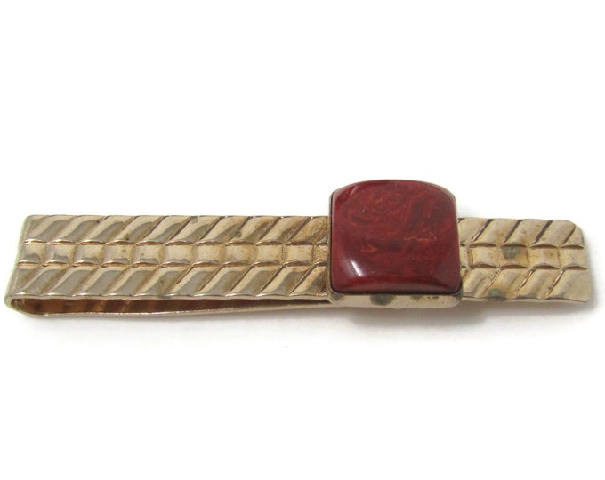 Red Brown Accent Tie Clip Tie Bar: Vintage Gold Tone - Stand Out from the Crowd with Class