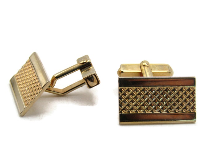 Diamond Textured Rectangle Cuff Links Men's Jewelry Gold Tone